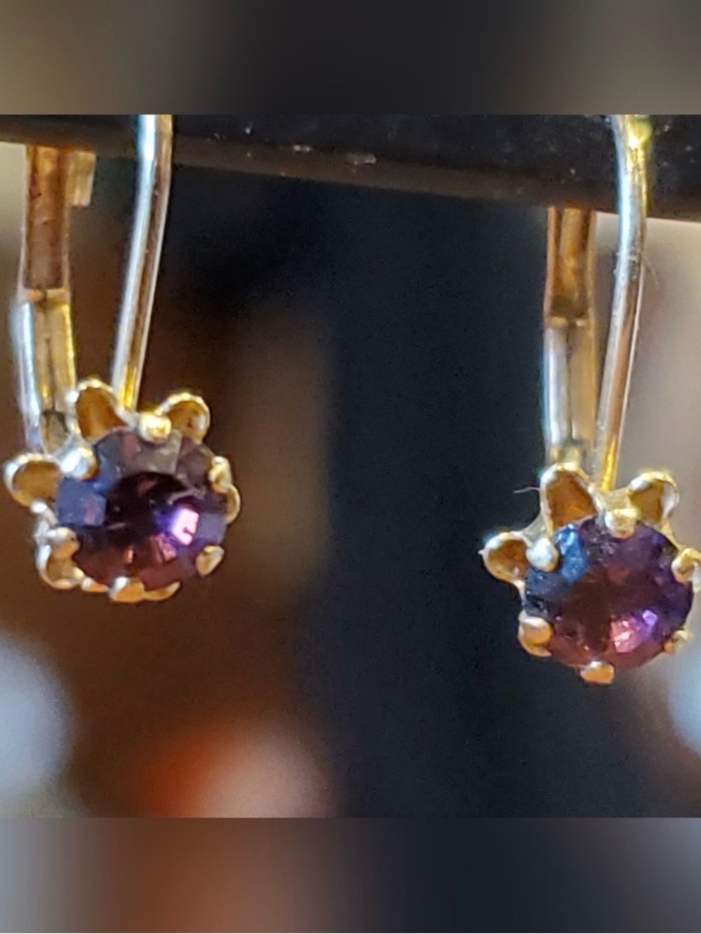 14k Classic Gold Drop Earrings with Purple Gemstones